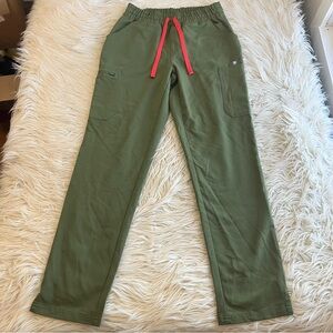 FIGS Scrub Pants Olive Green Technical Collection Red Drawstring Women’s XS